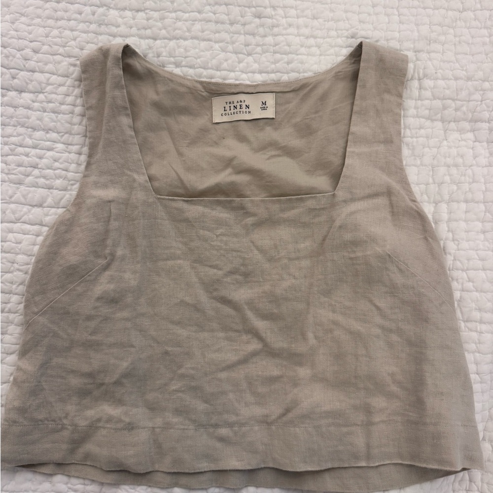 Abercrombie Beige Linen Cropped Blouse-Medium